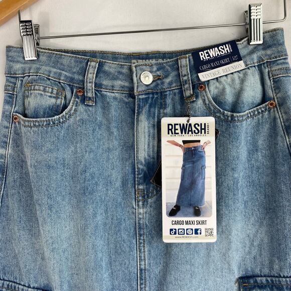 Rewash Cargo Denim Maxi Skirt Women Junior 5/27 Blue Vintage‎ Faded Utility NWT - Picture 6 of 9
